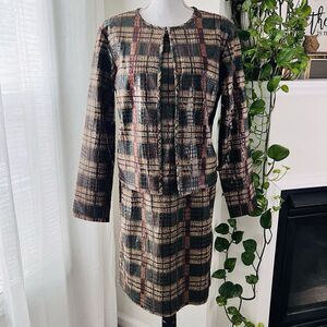 Vintage Selene Sport Brown & Green Faux Croc Skin Polyvinyl Dress & Jacket Set L